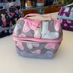 Pottery Bark Kids Retro Butterfly Lunch Bag - Pink and Gray